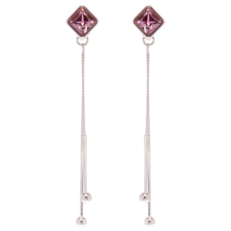 Серьги Xuping цвет Родий с кристаллами Swarovski пусеты Подвески с кристаллом Amethyst 8х8мм фото №1