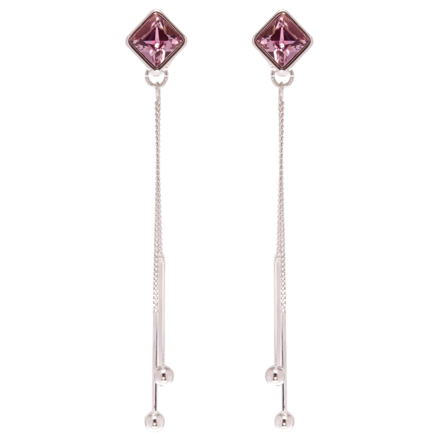 Сережки Xuping колір Родій з кристалами Swarovski пусети Підвіски з кристалом Amethyst 8х8мм фото №1