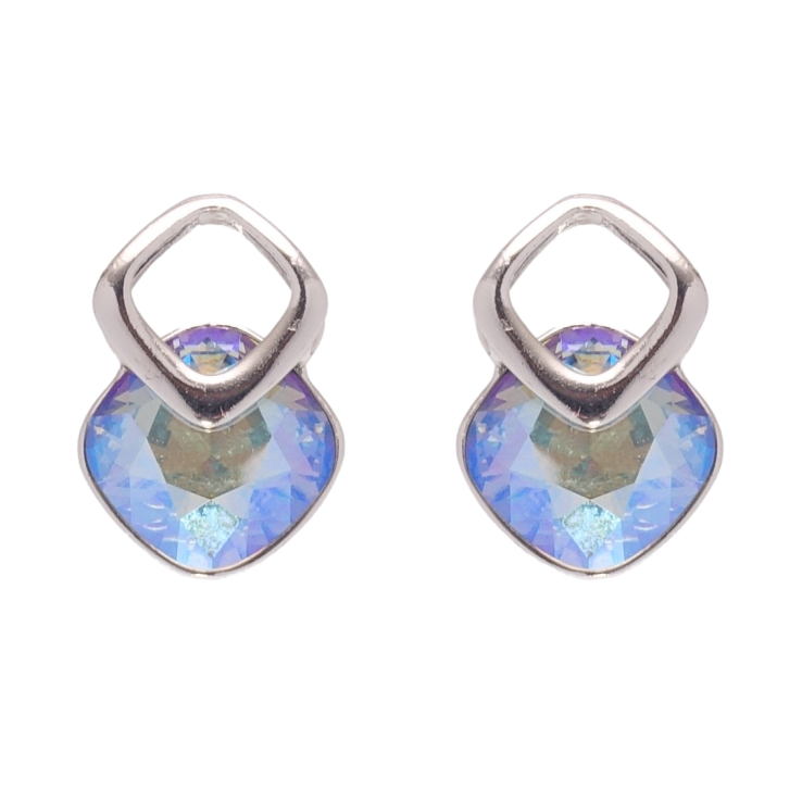 Сережки Xuping колір Родій з кристалами Swarovski пусети Ромби з кристалом Light Sapphire Shimmer фото №3
