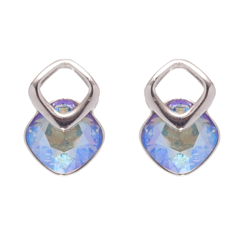 Серьги Xuping цвет Родий с кристаллами Swarovski пусеты Ромбы с кристаллом Light Sapphire Shimmer фото №1