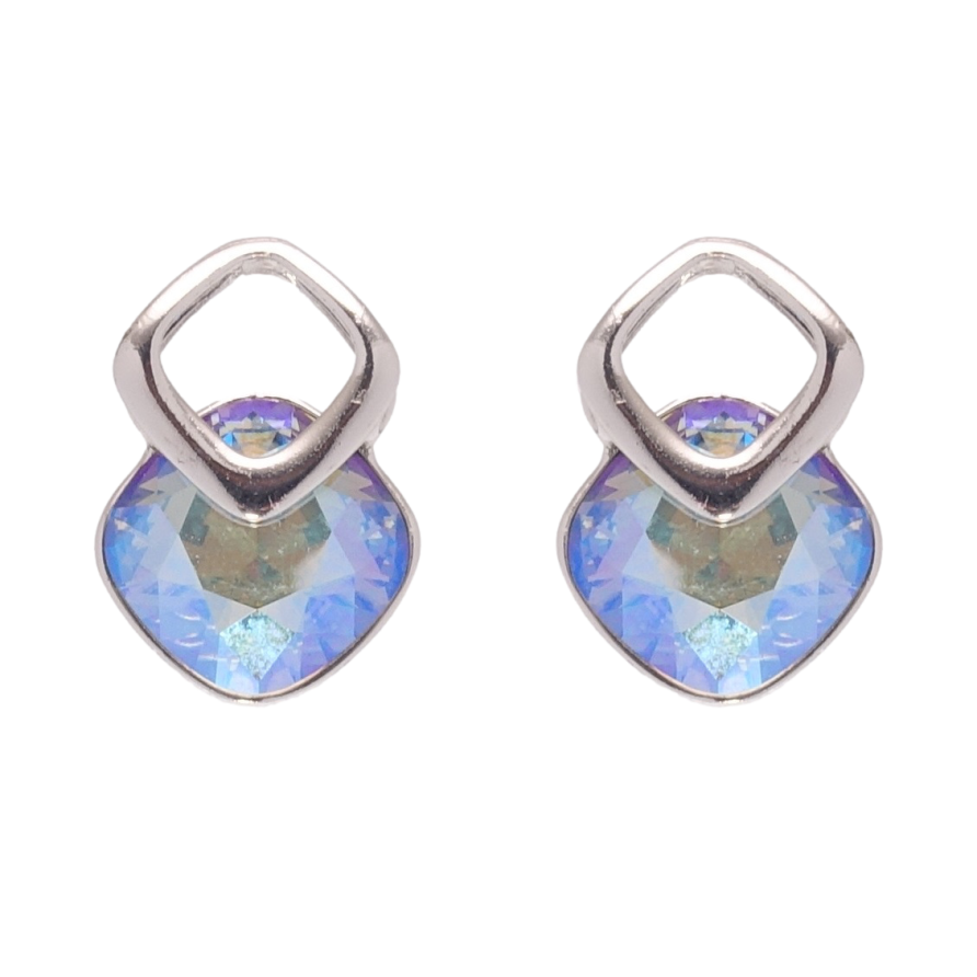 Сережки Xuping колір Родій з кристалами Swarovski пусети Ромби з кристалом Light Sapphire Shimmer фото №1