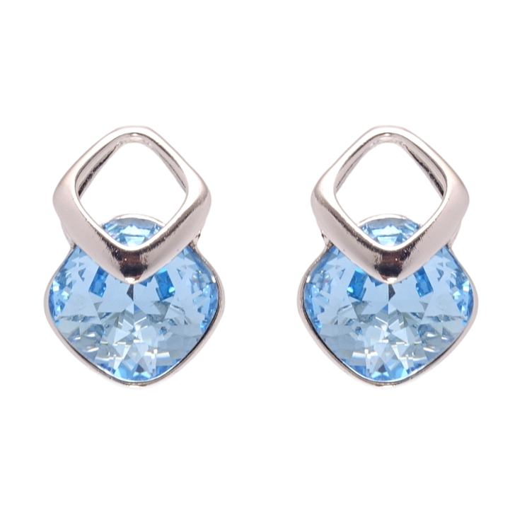 Сережки Xuping колір Родій з кристалами Swarovski пусети Ромби з кристалом Aquamarine фото №3