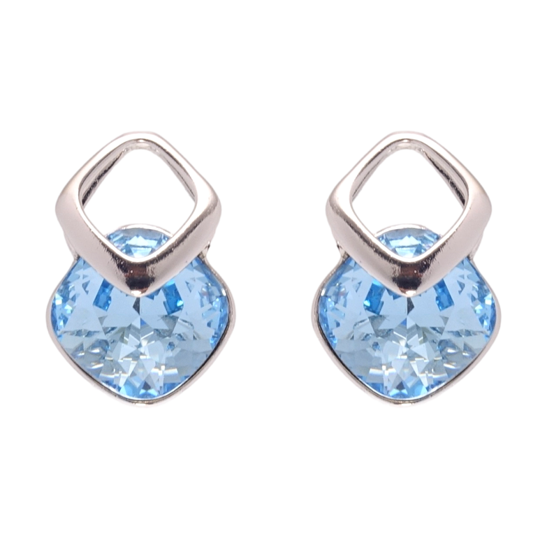 Сережки Xuping колір Родій з кристалами Swarovski пусети Ромби з кристалом Aquamarine фото №2