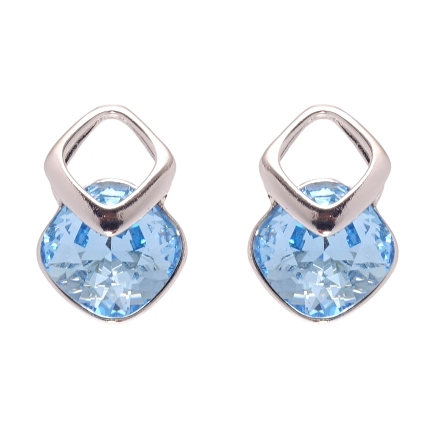 Сережки Xuping колір Родій з кристалами Swarovski пусети Ромби з кристалом Aquamarine фото №1
