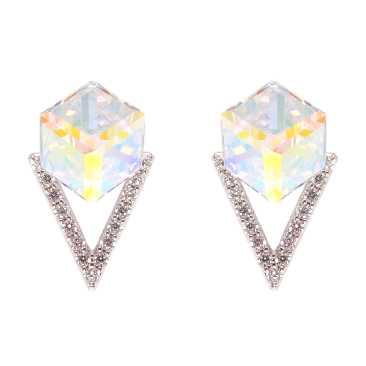 Сережки Xuping колір Родій з кристалами Swarovski пусети Кристальні кубики Shimmer фото №7
