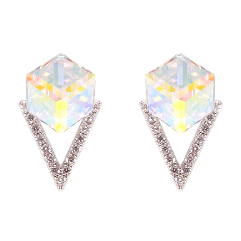 Сережки Xuping колір Родій з кристалами Swarovski пусети Кристальні кубики Shimmer фото №1