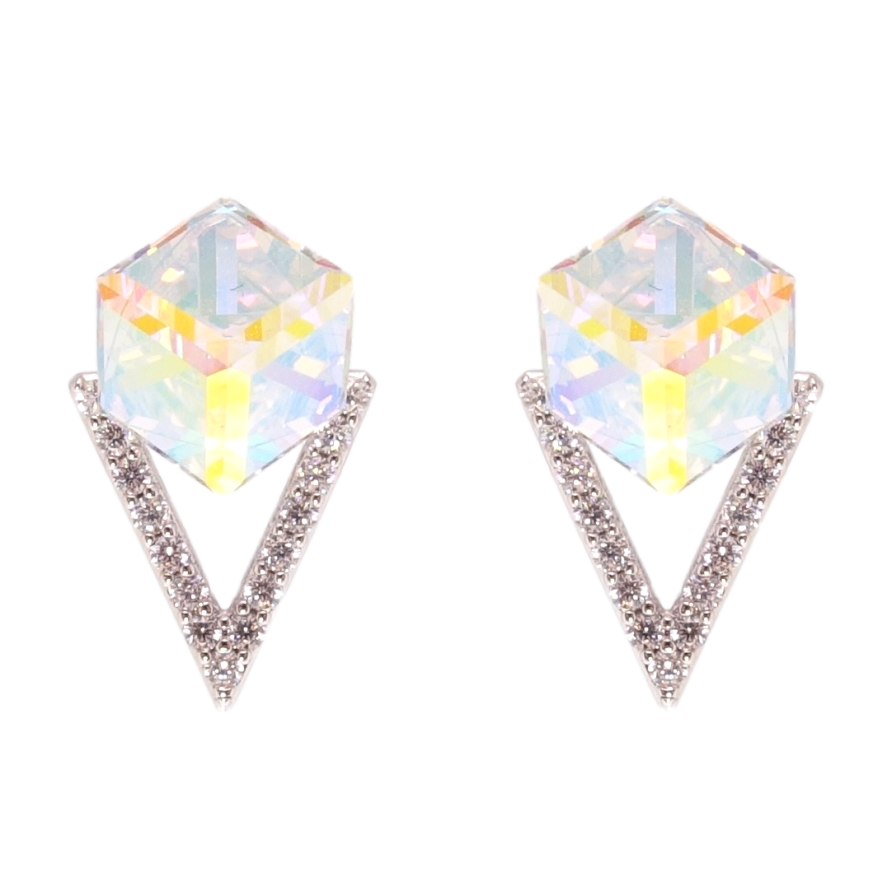 Сережки Xuping колір Родій з кристалами Swarovski пусети Кристальні кубики Shimmer фото №1