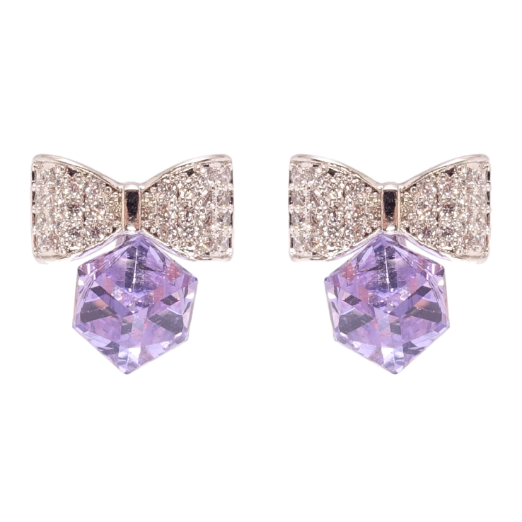 Сережки Xuping колір Родій з кристалами Swarovski пусети Кристальні кубики Tanzanite на бантах фото №23