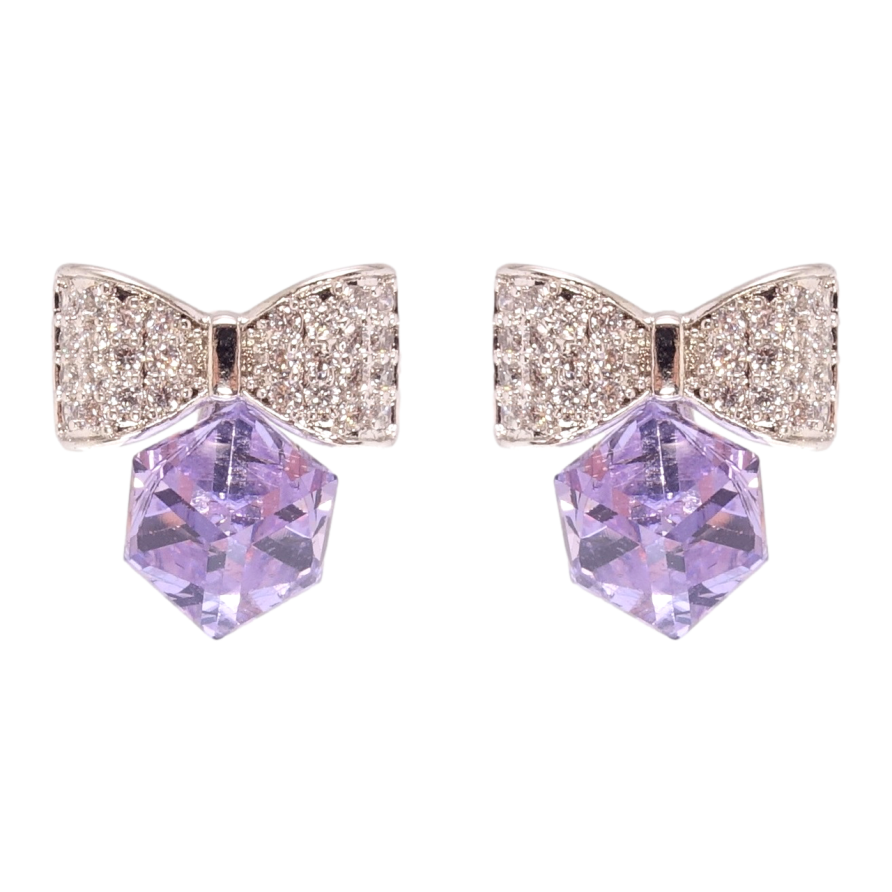 Сережки Xuping колір Родій з кристалами Swarovski пусети Кристальні кубики Tanzanite на бантах фото №1