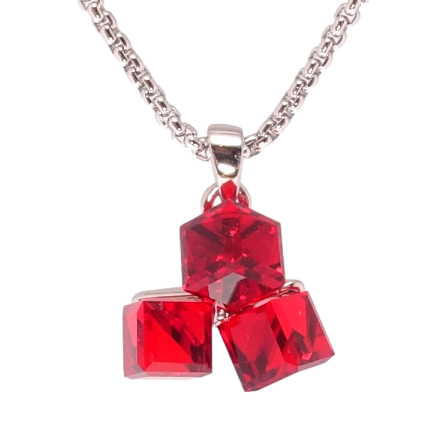 Кулон Xuping колір Родій з кр-ми Swarovski на ланцюжку Кристальні кубики Siam довжина 40-45см х 1мм фото №1