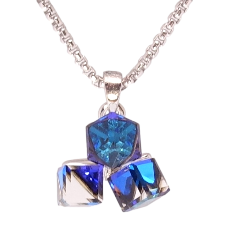 Кулон Xuping колір Родій з кр-ми Swarovski на ланцюжку Кристальні кубики Bermuda Blue довжина 40-45см х 1мм фото №17