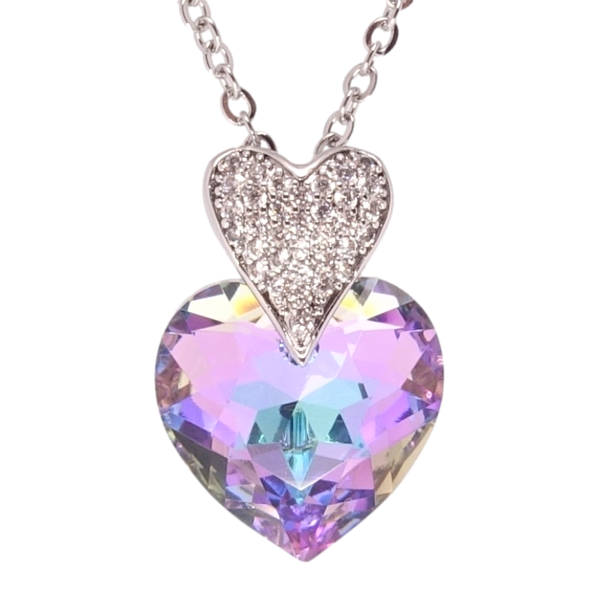 Кулон Xuping цвет Родий с кр-ми Swarovski на цепочке Сердечки кристалл Paradise Shine длина 40-45см х 2мм фото №1