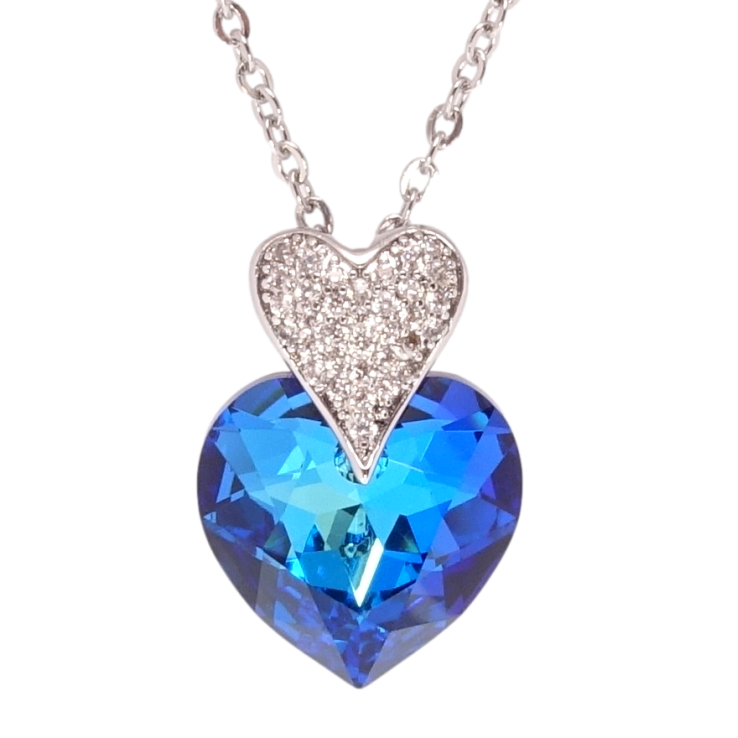 Кулон Xuping колір Родій з кр-ми Swarovski на ланцюжку Сердечки кристал Capri Blue довжина 40-46,5см х 2мм фото №6