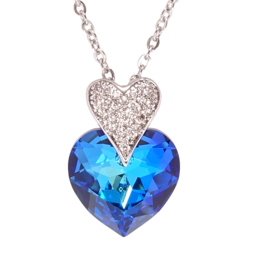 Кулон Xuping колір Родій з кр-ми Swarovski на ланцюжку Сердечки кристал Capri Blue довжина 40-46,5см х 2мм фото №1