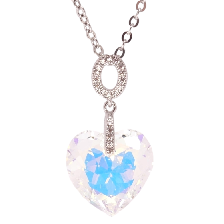 Кулон Xuping цвет Родий с кр-ми Swarovski на цепочке Сердце кристалл Shimmer длина 40-45,5см х 2мм фото №1