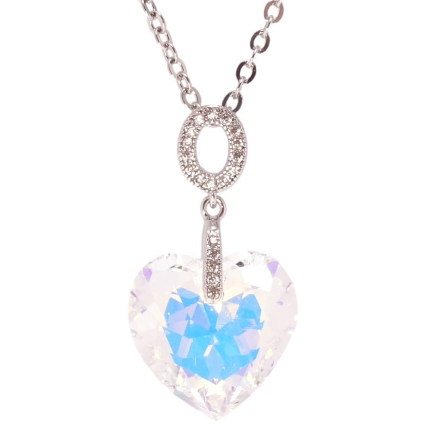 Кулон Xuping цвет Родий с кр-ми Swarovski на цепочке Сердце кристалл Shimmer длина 40-45,5см х 2мм фото №1
