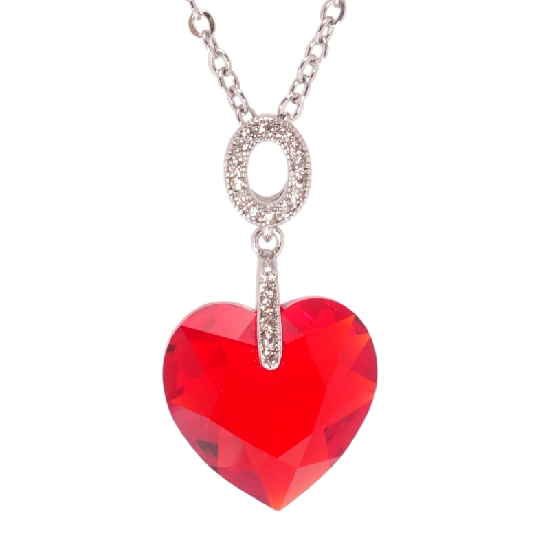 Кулон Xuping цвет Родий с кр-ми Swarovski на цепочке Сердце кристалл Light Siam длина 40-45см х 2мм фото №1