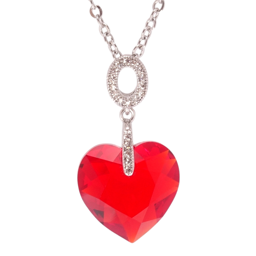 Кулон Xuping колір Родій з кр-ми Swarovski на ланцюжку Серце кристал Light Siam довжина 40-45см х 2мм фото №1