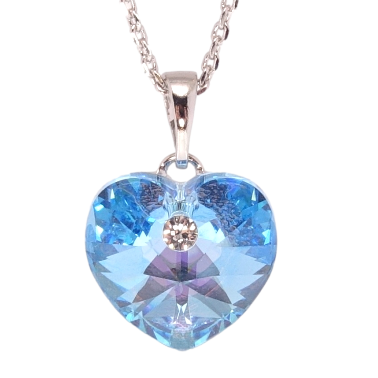 Кулон Xuping колір Родій з кр-ми Swarovski на ланцюжку Кристальне серце Aquamarine довжина 39-44см х 1мм фото №15