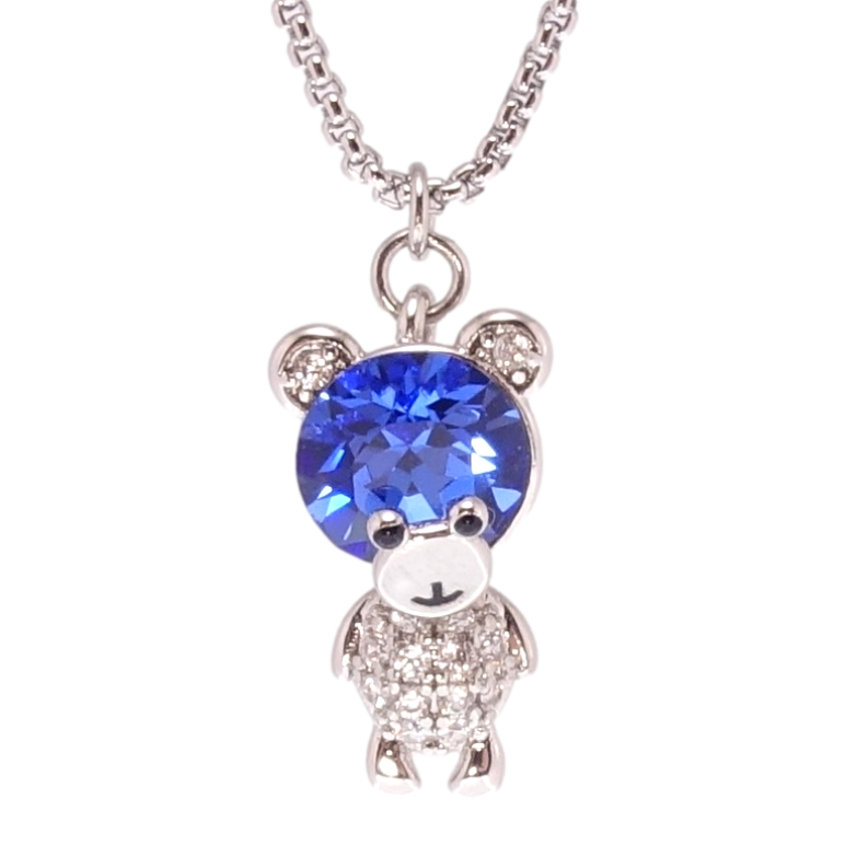 Кулон Xuping колір Родій з кр-ми Swarovski на ланцюжку Ведмедик з кристалом Capri Blue довжина 40-45см х 1мм фото №1