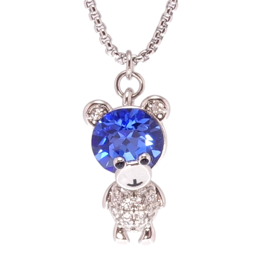 Кулон Xuping колір Родій з кр-ми Swarovski на ланцюжку Ведмедик з кристалом Capri Blue довжина 40-45см х 1мм фото №1