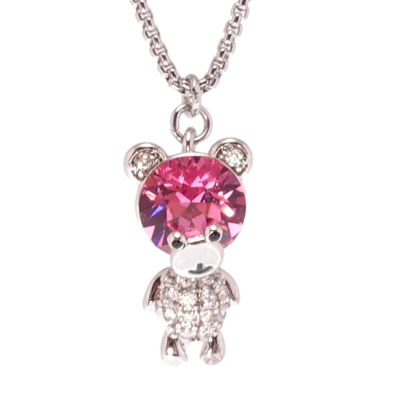 Кулон Xuping цвет Родий с кр-ми Swarovski на цепочке Мишка с кристаллом Rose длина 40-45см х 1мм фото №1