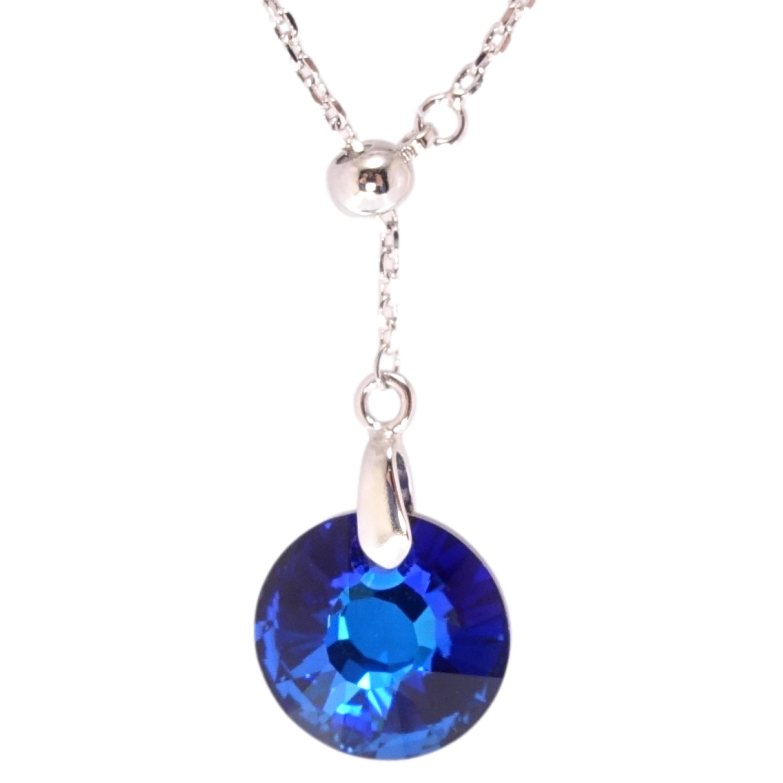 Кулон Xuping колір Родій з кр-ми Swarovski на ланцюжку Кристал Capri Blue на бігунці довжина 43-46см х 1мм фото №1