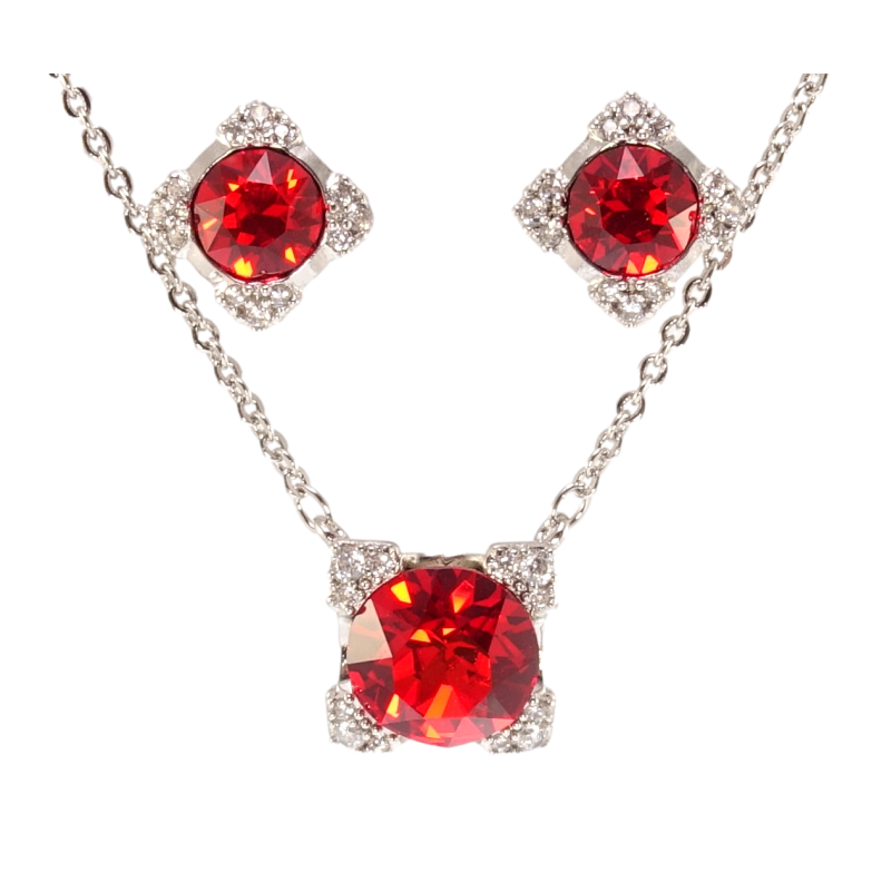 Набір Xuping колір Родій з кр-ми Swarovski Сережки Кулон на ланцюжку Кристали Light Siam довжина 40-45см х 1мм фото №1