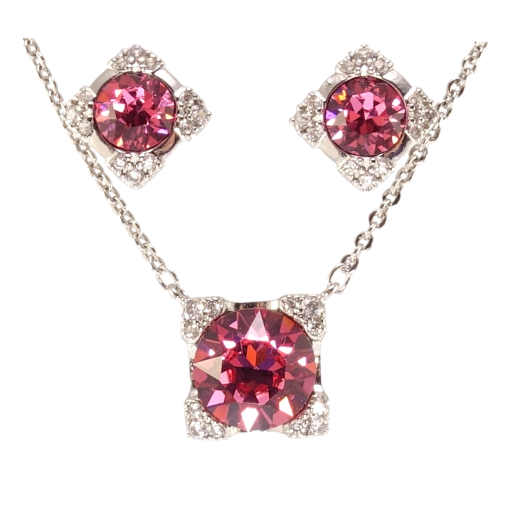 Набір Xuping колір Родій з кр-ми Swarovski Сережки Кулон на ланцюжку Кристали Rose довжина 41-45см х 1мм фото №4