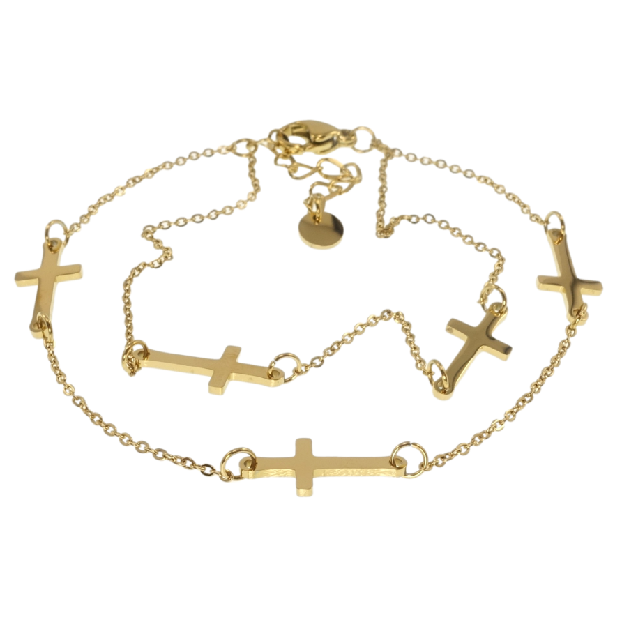 Браслет Xuping ТТМ Stainless Steel колір 14K Якірне плетіння з хрестами довжина з доп.цеп.17-21см фото №1