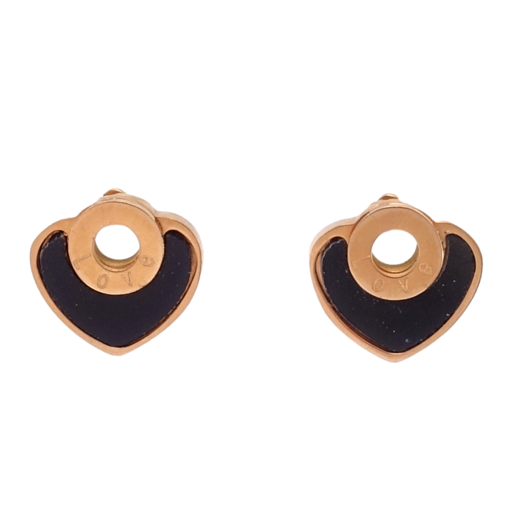 Серьги Xuping TTM Stainless Steel цвет РО пусеты Сердечки с черными вставками фото №22