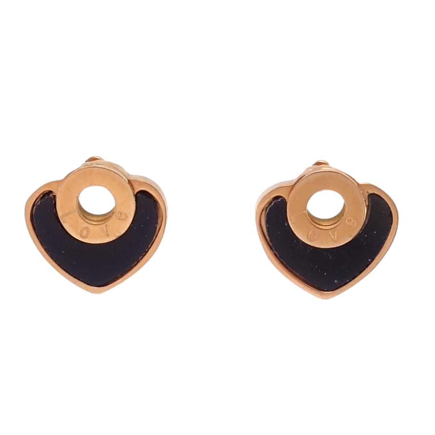 Серьги Xuping TTM Stainless Steel цвет РО пусеты Сердечки с черными вставками фото №1