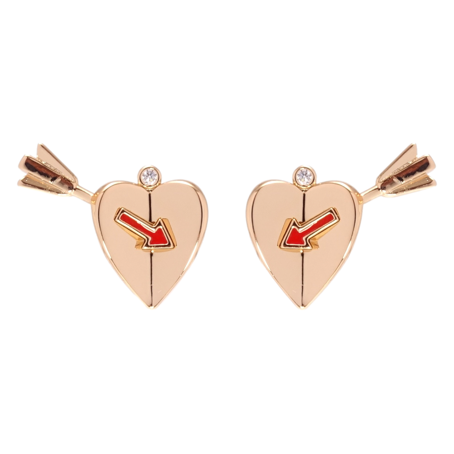 Серьги Xuping QQMM Позолота 18K пусеты Сердечки с стрелами фото №1