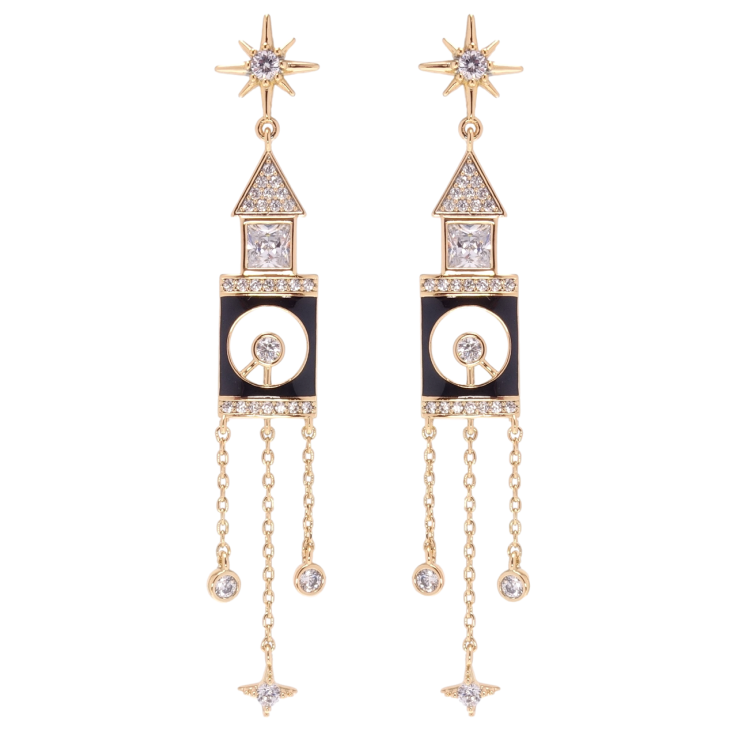 Серьги Xuping QQMM Позолота 18K пусеты Башни с часами фото №16