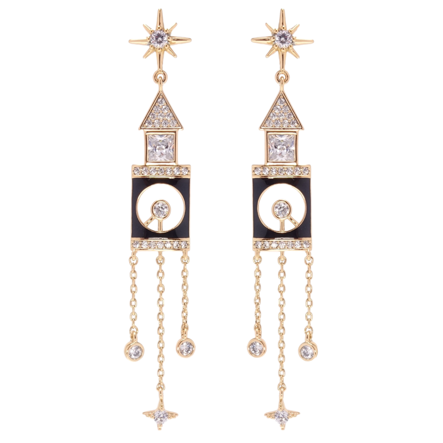 Серьги Xuping QQMM Позолота 18K пусеты Башни с часами фото №1