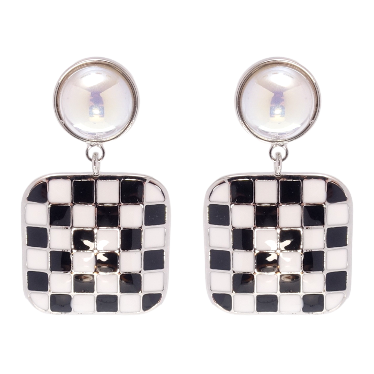 Серьги Xuping QQMM Родий пусеты Подвески шахматный узор эмалью фото №11