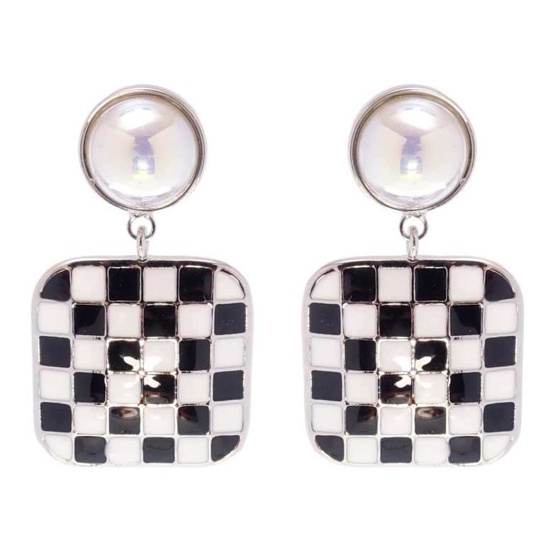 Сережки Xuping QQMM Родій пусети Підвіски шаховий візерунок емаллю фото №3