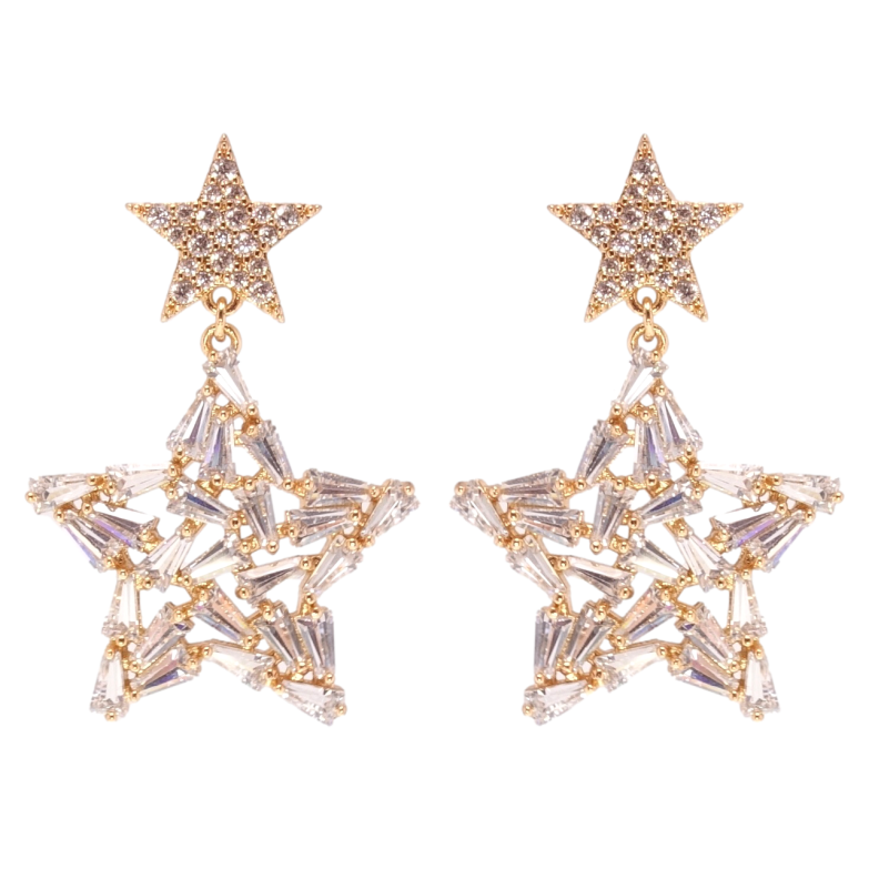 Серьги Xuping JEAN GOUJON Позолота 18K пусеты Кристальные звезды фото №2