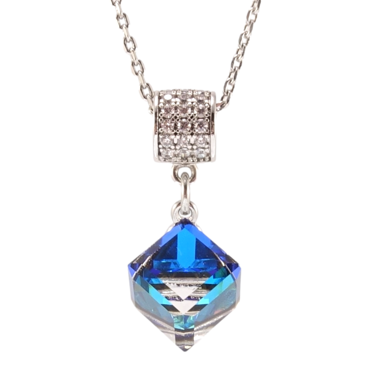 Кулон Xuping колір Родій з кр-ми Swarovski на ланцюжку Кристальний куб Capri Blue довжина 40-45,5см х 1мм фото №18
