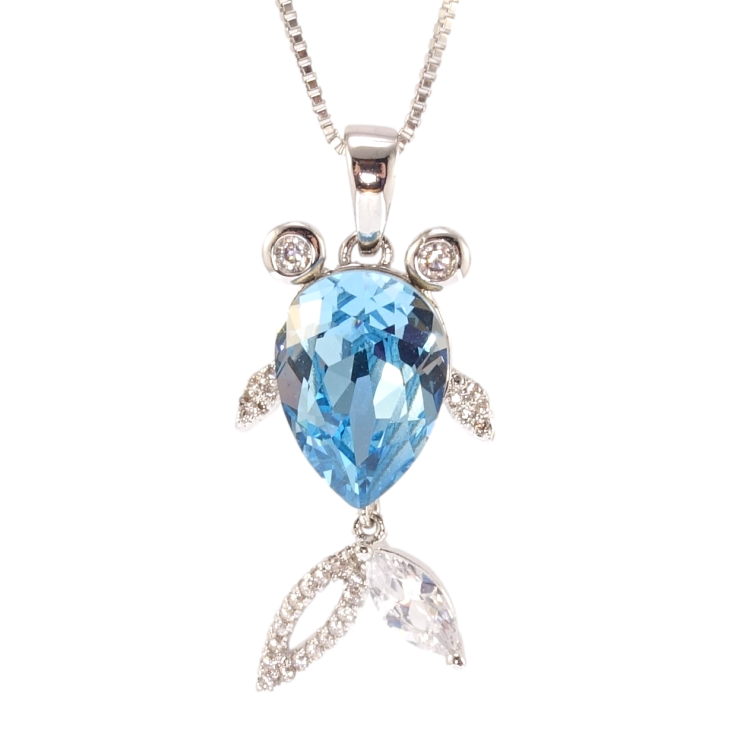 Кулон Xuping колір Родій з кр-ми Swarovski на ланцюжку Рибка кристал Aquamarine довжина 41,43,45см х 1мм фото №11