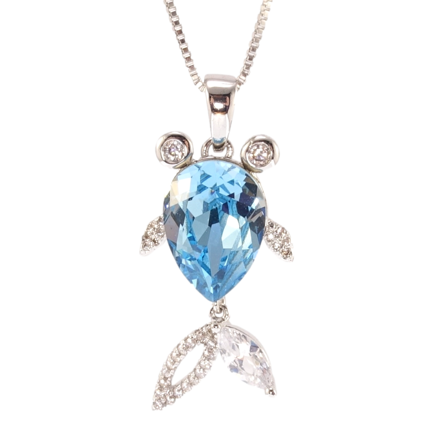 Кулон Xuping колір Родій з кр-ми Swarovski на ланцюжку Рибка кристал Aquamarine довжина 41,43,45см х 1мм фото №1