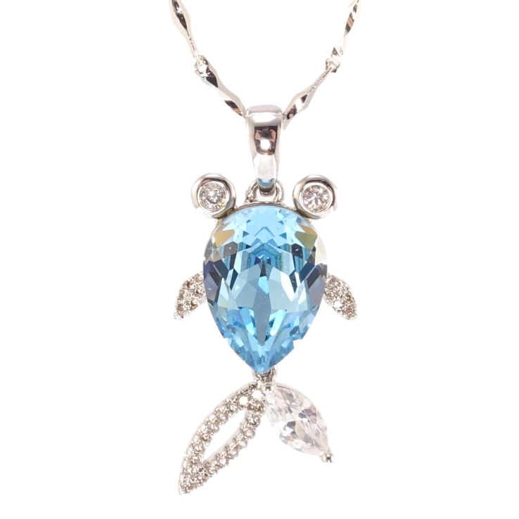 Кулон Xuping колір Родій з кр-ми Swarovski на ланцюжку Рибка кристал Aquamarine довжина 46,5-51,5см х 1мм фото №17