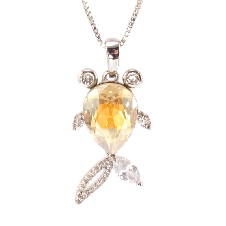 Кулон Xuping цвет Родий с кр-ми Swarovski на цепочке Рыбка кристалл Golden Shadow длина 42,44,46см х 1мм фото №1