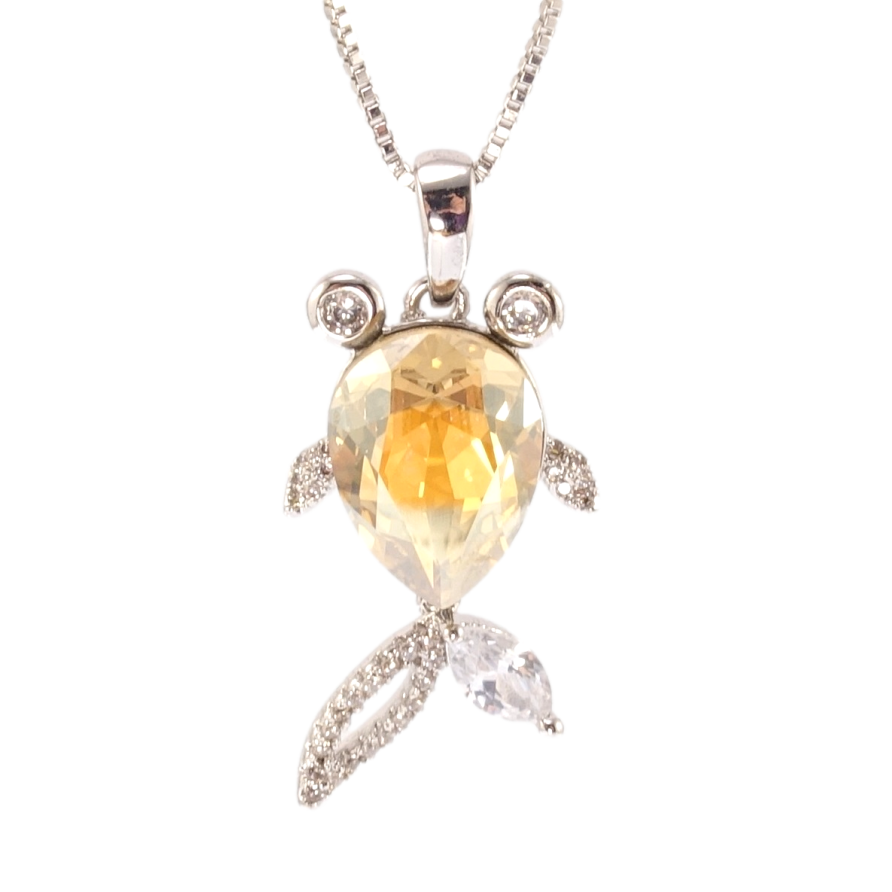 Кулон Xuping колір Родій з кр-ми Swarovski на ланцюжку Рибка кристал Golden Shadow довжина 42,44,46см х 1мм фото №1