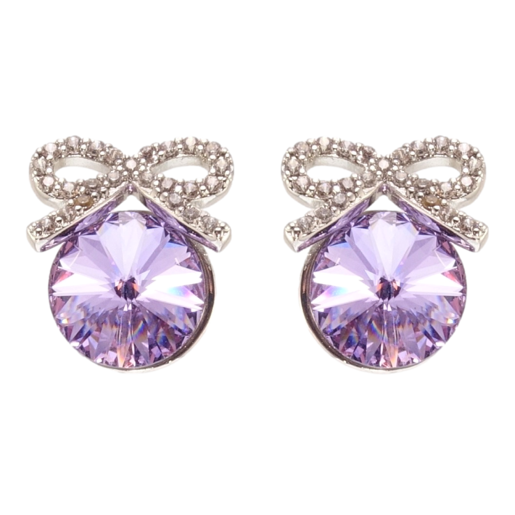 Сережки Xuping колір Родій з кристалами Swarovski пусети Кристали Tanzanite з бантами фото №3