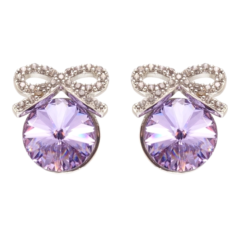 Сережки Xuping колір Родій з кристалами Swarovski пусети Кристали Tanzanite з бантами фото №1