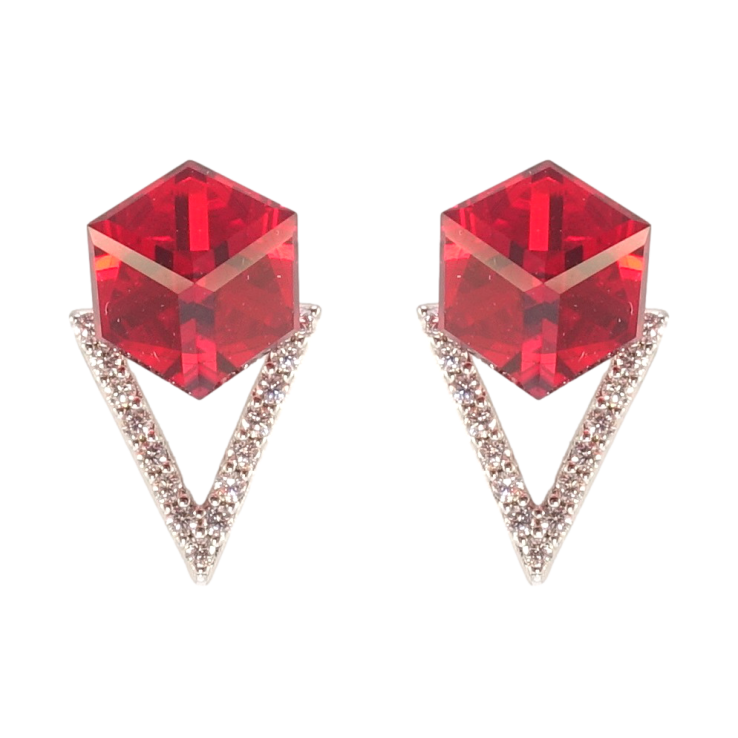 Сережки Xuping колір Родій з кристалами Swarovski пусети Кристальні кубики Light Siam фото №8