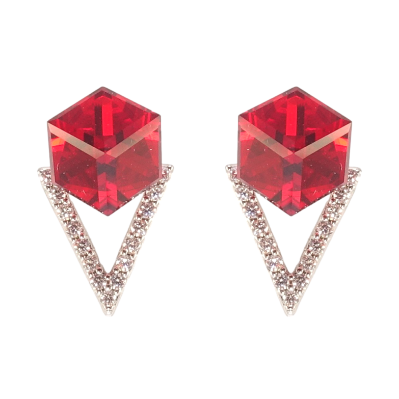 Серьги Xuping цвет Родий с кристаллами Swarovski пусеты Кристальные кубики Light Siam фото №1