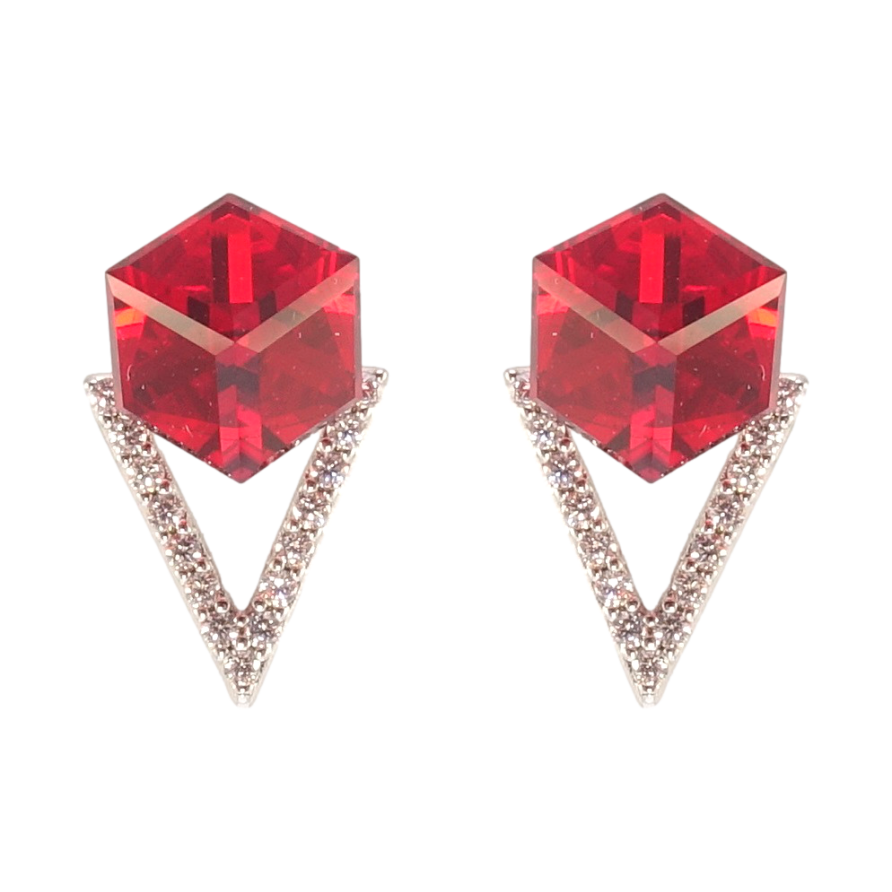 Сережки Xuping колір Родій з кристалами Swarovski пусети Кристальні кубики Light Siam фото №1