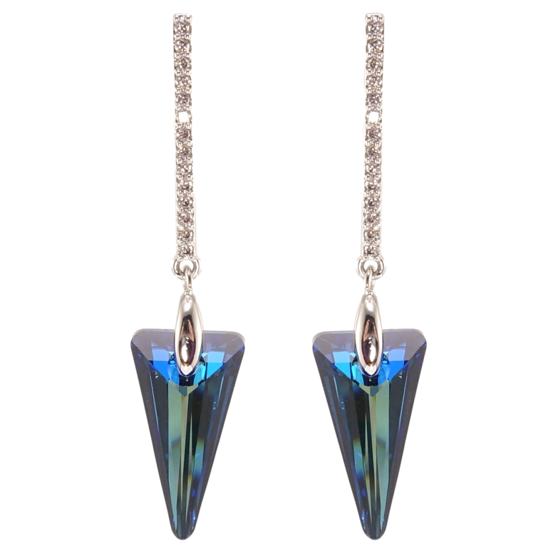 Серьги Xuping цвет Родий с кристаллами Swarovski пусеты Подвески с кристаллами Metallic Blue фото №1